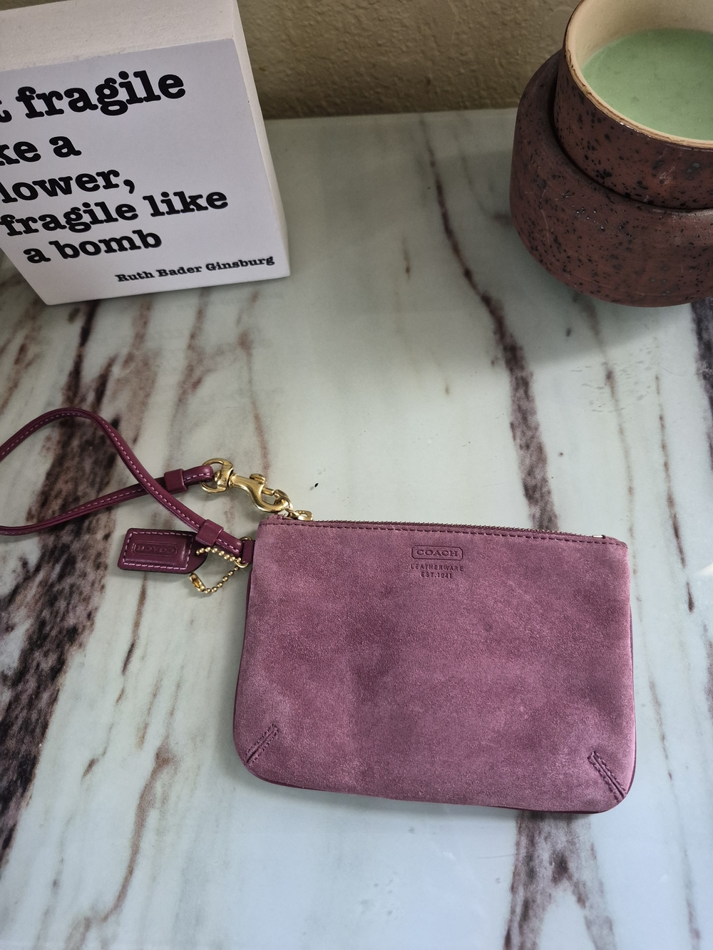 Coach Suede Wristlet in Dusty Rose Pink